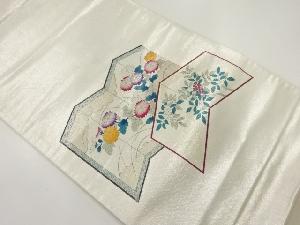 アンティーク　屏風に菊・南天模様袋帯（材料）